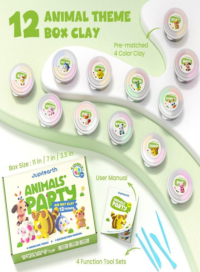 JUPITEARTH Air Dry Clay for Kids,12 Animals Theme Party Foam Clay,Ultra Light Modeling Clay Kit, DIY Art and Home Party Favors for Boys & Girls (Animal) - Image 2